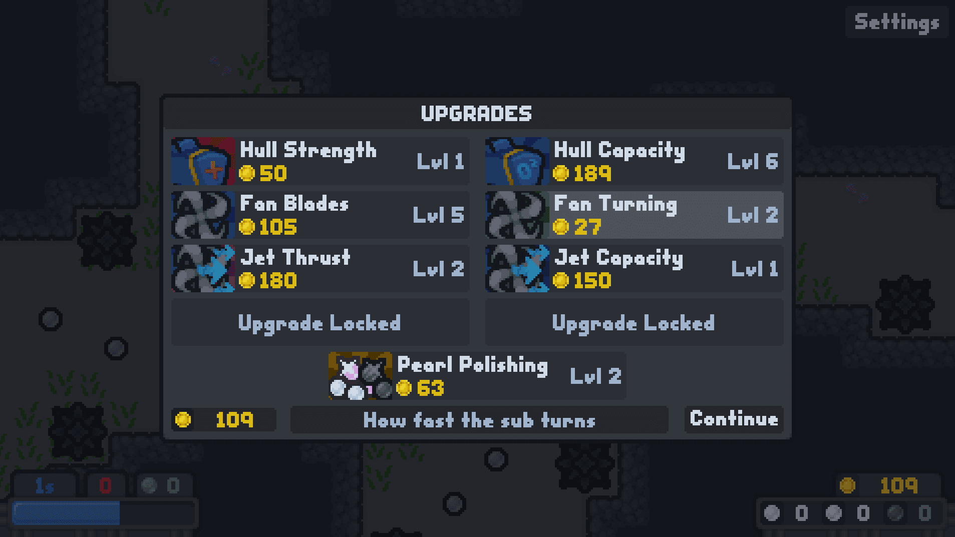 Screenshot of the upgrade system in PRESSURE PANIC!